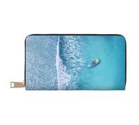 TZTTZT Waves and Boats on the Beach - Cartera de piel para mujer, cartera plegable para múltiples tarjetas, cartera larga para mujer