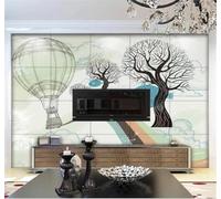 Tzxztt Abstracto Árboles Grandes Dibujo A Mano Bosque Arcoíris Globo Aerostático Papel Pintado 3D Seda Texturizada Primera Calidad Neutros Material Ideal Para SalóN Dormitorio-200cm×140cm
