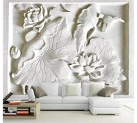 Tzxztt Abstracto Blanco Arte Relieve Loto Decoración Papel Pintado 3D Seda Texturizada Primera Calidad Neutros Material Ideal Para SalóN Dormitorio-300cm×210cm