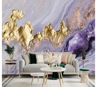 Tzxztt Abstracto Morado Dorado Textura De Mármol Arte Patrón De Líquido Metálico Papel Pintado 3D Seda Texturizada Primera Calidad Neutros Material Ideal Para SalóN Dormitorio-350cm×256cm