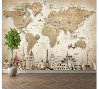 Tzxztt Abstracto Vintage Mapa Del Mundo Globo Aerostático Arquitectura Papel Pintado 3D Seda Texturizada Primera Calidad Neutros Material Ideal Para SalóN Dormitorio-300cm×210cm