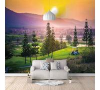 Tzxztt Amanecer Montañas Árboles Pastizales Edificios Moderno Papel Pintado 3D Seda Texturizada Primera Calidad Neutros Material Ideal Para SalóN Dormitorio-350cm×256cm