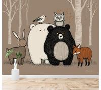 Tzxztt Animales Adorables Del Bosque Osos Zorros Conejos Búhos Ilustraciones De Aves Papel Pintado 3D Seda Texturizada Primera Calidad Neutros Material Ideal Para SalóN Dormitorio-300cm×210cm