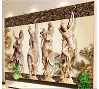 Tzxztt Antigüedad Cuatro Bellezas Danza Tallado En Madera Arte Retro Papel Pintado 3D Seda Texturizada Primera Calidad Neutros Material Ideal Para SalóN Dormitorio-300cm×210cm