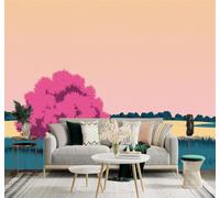 Tzxztt Árboles Rosados Campos Atardecer Cielo Paisaje Pintoresco Papel Pintado 3D Seda Texturizada Primera Calidad Neutros Material Ideal Para SalóN Dormitorio-150cm×105cm