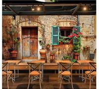 Tzxztt Arquitectura Retro Puerta De Madera Ventana Planta Papel Pintado 3D Seda Texturizada Primera Calidad Neutros Material Ideal Para SalóN Dormitorio-430cm×300cm