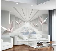 Tzxztt Arquitectura Tridimensional Pájaros Volando Nubes Blancas Extensión Espacial Papel Pintado 3D Seda Texturizada Primera Calidad Neutros Material Ideal Para SalóN Dormitorio-400cm×280cm