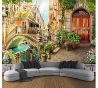 Tzxztt Arquitectura Tridimensional Puente En Arco Sobre Un Río Plantas En Macetas Papel Pintado 3D Seda Texturizada Primera Calidad Neutros Material Ideal Para SalóN Dormitorio-200cm×140cm