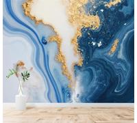 Tzxztt Arte Abstracto Azul Y Dorado Vetas De Mármol Arte Líquido Lujoso Papel Pintado 3D Seda Texturizada Primera Calidad Neutros Material Ideal Para SalóN Dormitorio-400cm×280cm