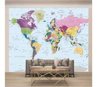 Tzxztt Arte Creativo Con Un Colorido Mapa Del Mundo Papel Pintado 3D Seda Texturizada Primera Calidad Neutros Material Ideal Para SalóN Dormitorio-300cm×210cm