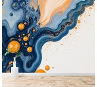Tzxztt Azul Naranja Remolino Burbujas Abstracto Arte Líquido Papel Pintado 3D Seda Texturizada Primera Calidad Neutros Material Ideal Para SalóN Dormitorio-300cm×210cm