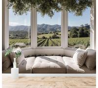 Tzxztt Balcón Acogedor Paisaje De Viñedos Colinas Onduladas Campos Soleados Papel Pintado 3D Seda Texturizada Primera Calidad Neutros Material Ideal Para SalóN Dormitorio-150cm×105cm