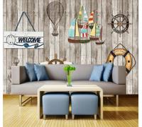 Tzxztt Barco De Vela Con Globo Aerostático Retro Con Vetas De Madera Papel Pintado 3D Seda Texturizada Primera Calidad Neutros Material Ideal Para SalóN Dormitorio-430cm×300cm