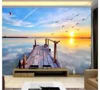 Tzxztt Belleza Aves Marinas Playa Mañana Muelle Sol Papel Pintado 3D Seda Texturizada Primera Calidad Neutros Material Ideal Para SalóN Dormitorio-350cm×256cm