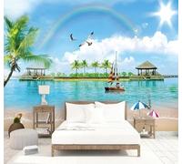 Tzxztt Belleza Mar Playa Arcoíris Paisaje Papel Pintado 3D Seda Texturizada Primera Calidad Neutros Material Ideal Para SalóN Dormitorio-350cm×256cm