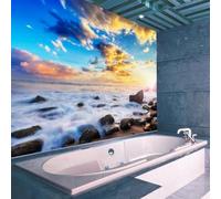 Tzxztt Bello Cielo Azul Nubes Blancas Playa Rocas Moderno Papel Pintado 3D Seda Texturizada Primera Calidad Neutros Material Ideal Para SalóN Dormitorio-300cm×210cm