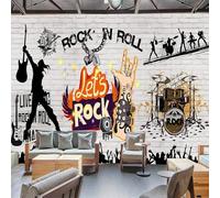 Tzxztt Blanco Pared De Ladrillo Vintage Música Graffiti Papel Pintado 3D Seda Texturizada Primera Calidad Neutros Material Ideal Para SalóN Dormitorio-350cm×256cm