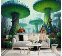 Tzxztt Bosque Mágico Setas Gigantes Casitas Niebla Sendero Papel Pintado 3D Seda Texturizada Primera Calidad Neutros Material Ideal Para SalóN Dormitorio-250cm×170cm
