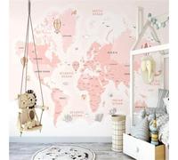 Tzxztt Cálido Rosa Mapa Del Mundo Animales Marinos Papel Pintado 3D Seda Texturizada Primera Calidad Neutros Material Ideal Para SalóN Dormitorio-300cm×210cm