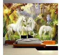 Tzxztt Castillo De Cuento De Hadas En El Bosque Caballo Blanco Pájaro Volador Papel Pintado 3D Seda Texturizada Primera Calidad Neutros Material Ideal Para SalóN Dormitorio-150cm×105cm