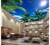 Tzxztt Cielo Azul Nubes Blancas Cocoteros Gaviotas Paisaje Natural Papel Pintado 3D Seda Texturizada Primera Calidad Neutros Material Ideal Para SalóN Dormitorio-250cm×170cm