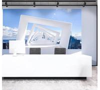 Tzxztt Cielo Azul Nubes Blancas Geometría Arquitectura Expansión Espacial Papel Pintado 3D Seda Texturizada Primera Calidad Neutros Material Ideal Para SalóN Dormitorio-300cm×210cm