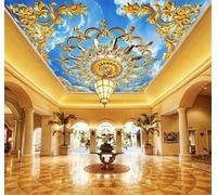 Tzxztt Cielo Azul Nubes Blancas Oro Patrón Arte Papel Pintado 3D Seda Texturizada Primera Calidad Neutros Material Ideal Para SalóN Dormitorio-350cm×256cm