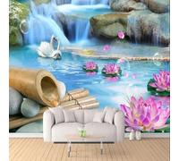 Tzxztt Cisnes Lagos Lotos Rocas Cascadas Moderno Papel Pintado 3D Seda Texturizada Primera Calidad Neutros Material Ideal Para SalóN Dormitorio-250cm×170cm