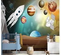 Tzxztt Cosmos Cielo Estrellado Planeta Astronauta Cohete Papel Pintado 3D Seda Texturizada Primera Calidad Neutros Material Ideal Para SalóN Dormitorio-400cm×280cm