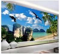 Tzxztt Costa Playa Rocas Cocoteros Águilas Papel Pintado 3D Seda Texturizada Primera Calidad Neutros Material Ideal Para SalóN Dormitorio-300cm×210cm