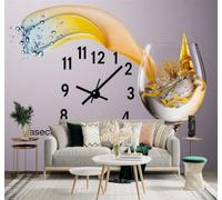 Tzxztt Creatividad Reloj Salpicaduras De Líquido Copa De Vino Arte Papel Pintado 3D Seda Texturizada Primera Calidad Neutros Material Ideal Para SalóN Dormitorio-300cm×210cm
