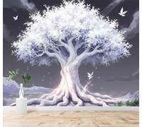 Tzxztt Creatividad Tridimensional Raíces Blancas Luminosas Cielo Nocturno Palomas Volando Papel Pintado 3D Seda Texturizada Primera Calidad Neutros Material Ideal Para SalóN Dormitorio-150cm×105cm