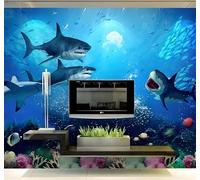 Tzxztt Creativo Dibujado A Mano Abstracto Mundo Submarino Tiburón Papel Pintado 3D Seda Texturizada Primera Calidad Neutros Material Ideal Para SalóN Dormitorio-250cm×170cm
