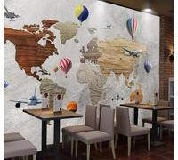 Tzxztt Creativo Retro Avión Globo Mapa Del Mundo Papel Pintado 3D Seda Texturizada Primera Calidad Neutros Material Ideal Para SalóN Dormitorio-250cm×170cm