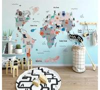 Tzxztt Dibujado A Mano Caricaturesco Mapa Del Mundo Animales Papel Pintado 3D Seda Texturizada Primera Calidad Neutros Material Ideal Para SalóN Dormitorio-430cm×300cm