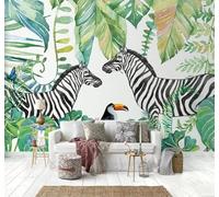 Tzxztt Dibujo A Mano Acuarela Hojas Verdes Cebra Loro Papel Pintado 3D Seda Texturizada Primera Calidad Neutros Material Ideal Para SalóN Dormitorio-150cm×105cm