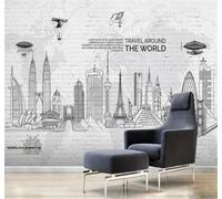 Tzxztt Dibujo A Mano Ciudad Arquitectura Pared De Ladrillo Avión Papel Pintado 3D Seda Texturizada Primera Calidad Neutros Material Ideal Para SalóN Dormitorio-200cm×140cm