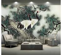 Tzxztt Dibujo A Mano Creativo Retro Pintura En Tinta China Pino De Bienvenida Pájaro Blanco Papel Pintado 3D Seda Texturizada Primera Calidad Neutros Material Ideal Para SalóN Dormitorio-150cm×105cm