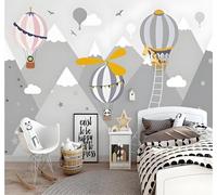 Tzxztt Dibujo A Mano Dibujos Animados Globo Aerostático Animalitos Cielo Papel Pintado 3D Seda Texturizada Primera Calidad Neutros Material Ideal Para SalóN Dormitorio-250cm×170cm