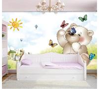 Tzxztt Dibujo A Mano Dibujos Animados Pradera Osito Mariposa Papel Pintado 3D Seda Texturizada Primera Calidad Neutros Material Ideal Para SalóN Dormitorio-400cm×280cm