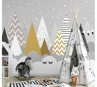 Tzxztt Dibujo A Mano Geométrico Cumbres Bosque Minimalista Nubes Papel Pintado 3D Seda Texturizada Primera Calidad Neutros Material Ideal Para SalóN Dormitorio-250cm×170cm