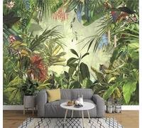 Tzxztt Dibujo A Mano Tropical Plantas Hojas De Platanero Selva Virgen Loros Papel Pintado 3D Seda Texturizada Primera Calidad Neutros Material Ideal Para SalóN Dormitorio-400cm×280cm