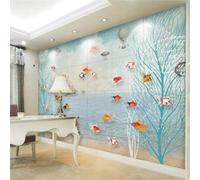 Tzxztt Dibujo Animado A Mano: Colorido Globo Aerostático Con Peces De Colores En El Mar Papel Pintado 3D Seda Texturizada Primera Calidad Neutros Material Ideal Para SalóN Dormitorio-200cm×140cm