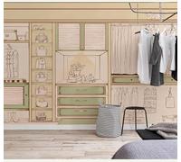 Tzxztt Dibujo Animado Dibujo A Mano Líneas Armario Arte Papel Pintado 3D Seda Texturizada Primera Calidad Neutros Material Ideal Para SalóN Dormitorio-350cm×256cm