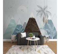 Tzxztt Dibujo Animado Geométrico Cumbres De Montaña Árboles Pájaro Volando Papel Pintado 3D Seda Texturizada Primera Calidad Neutros Material Ideal Para SalóN Dormitorio-430cm×300cm