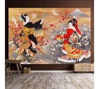 Tzxztt Dibujos Animados A Mano Coloridas Flores De Cerezo Mujer Bailando Pájaros Volando Papel Pintado 3D Seda Texturizada Primera Calidad Neutros Material Ideal Para SalóN Dormitorio-300cm×210cm