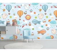 Tzxztt Dibujos Animados Animales Globos Aerostáticos Aviones Creatividad Moderno Papel Pintado 3D Seda Texturizada Primera Calidad Neutros Material Ideal Para SalóN Dormitorio-350cm×256cm