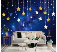 Tzxztt Dibujos Animados Azul Cielo Nocturno Vía Láctea Estrellas Papel Pintado 3D Seda Texturizada Primera Calidad Neutros Material Ideal Para SalóN Dormitorio-400cm×280cm