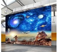 Tzxztt Dibujos Animados Cielo Estrellado Azul Astronauta Avión Papel Pintado 3D Seda Texturizada Primera Calidad Neutros Material Ideal Para SalóN Dormitorio-250cm×170cm