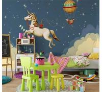 Tzxztt Dibujos Animados Cielo Estrellado Globo Aerostático Animales Caballo Papel Pintado 3D Seda Texturizada Primera Calidad Neutros Material Ideal Para SalóN Dormitorio-200cm×140cm